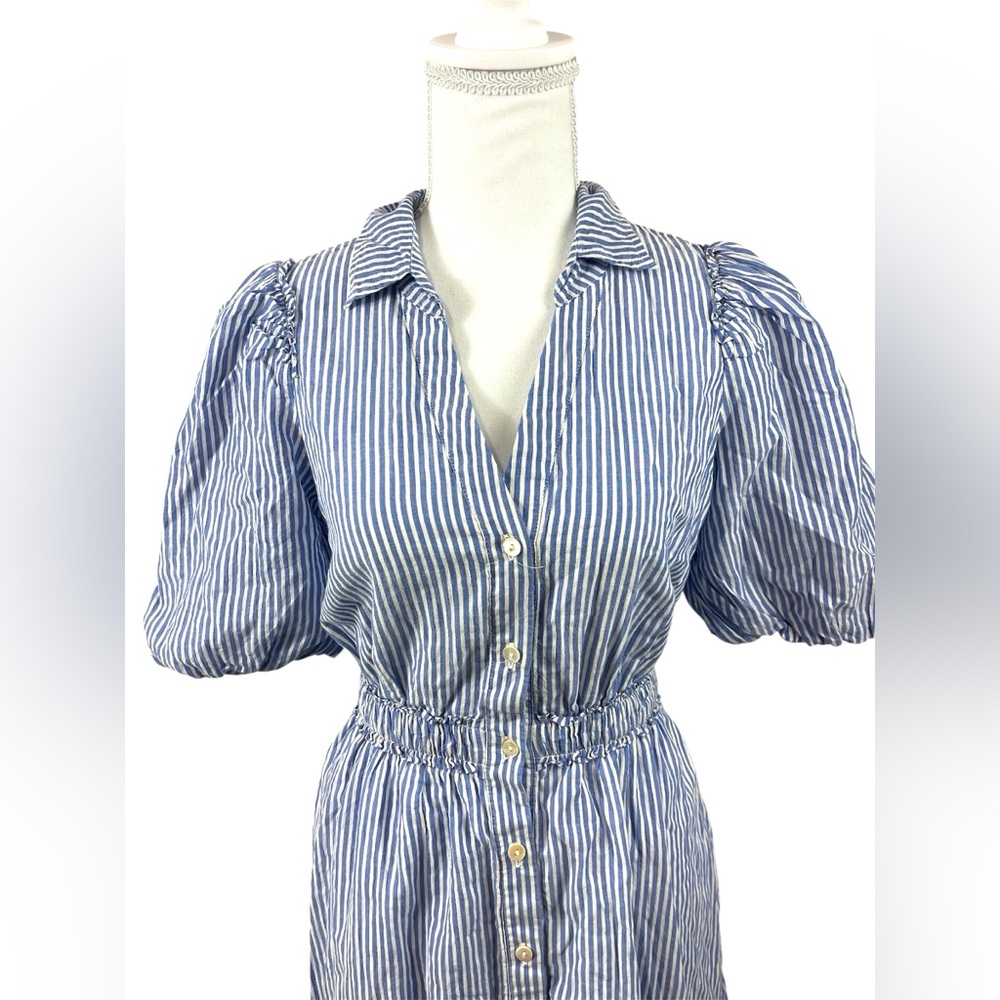 Lilly Pulitzer Tassie Elbow Puff Sleeve Midi Stripe Shirt Dress Coastal Blue - Picture 6 of 11